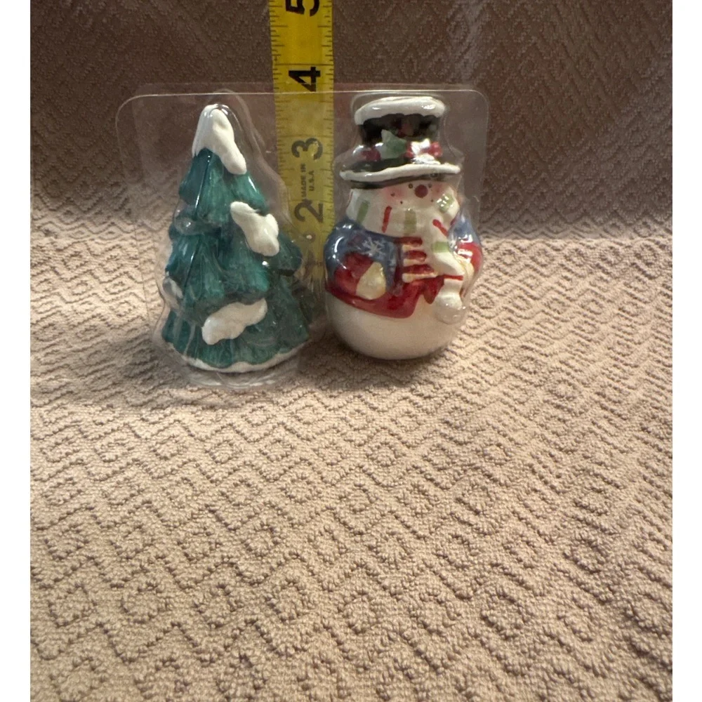 Festive Ceramic Snowman and Tree Holiday Salt and Pepper Set